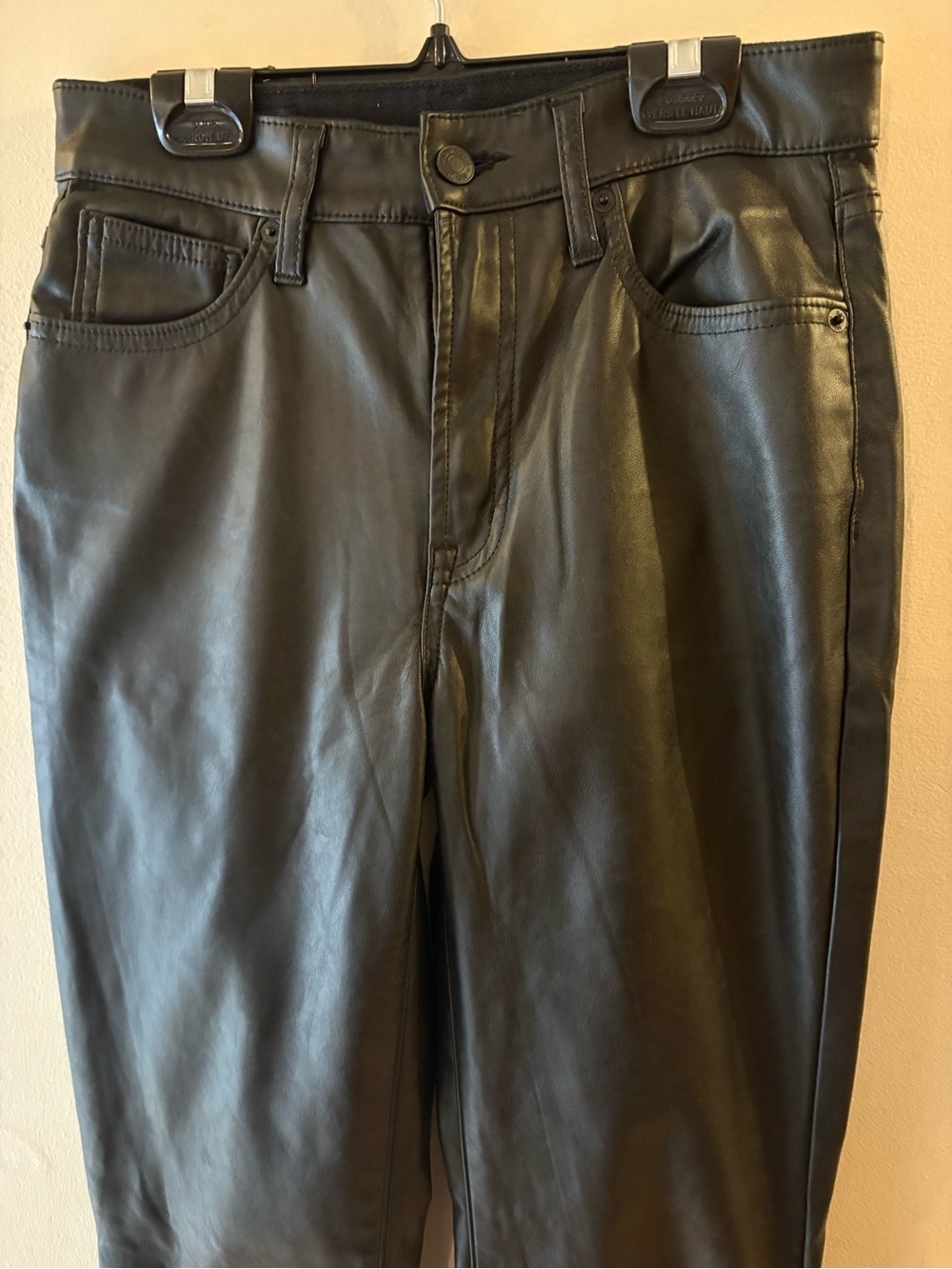 GAP High Rise Black Vegan Faux Leather Straight Leg Vintage Slim Pants, Sz 26 - Picture 2 of 12